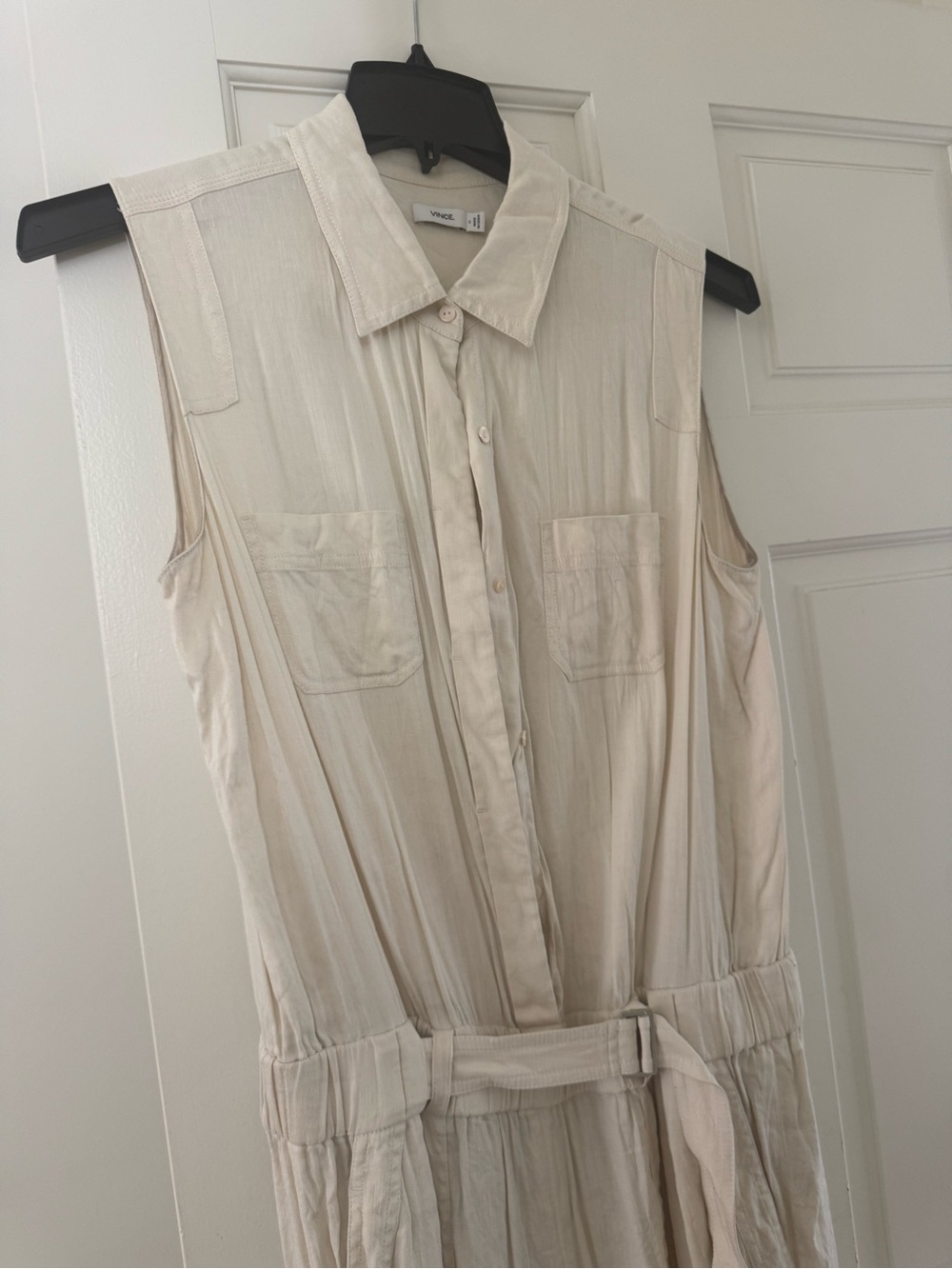 Sleeveless Button-Front jumpsuit in Light Cream